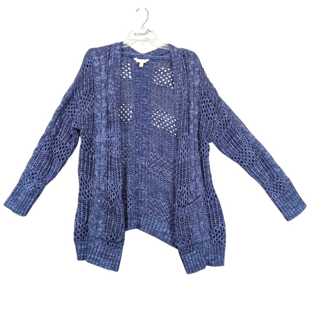 Terra & Sky Blue Open Cable Knit Cardigan Sweater Womens Plus 14W Pockets Casual